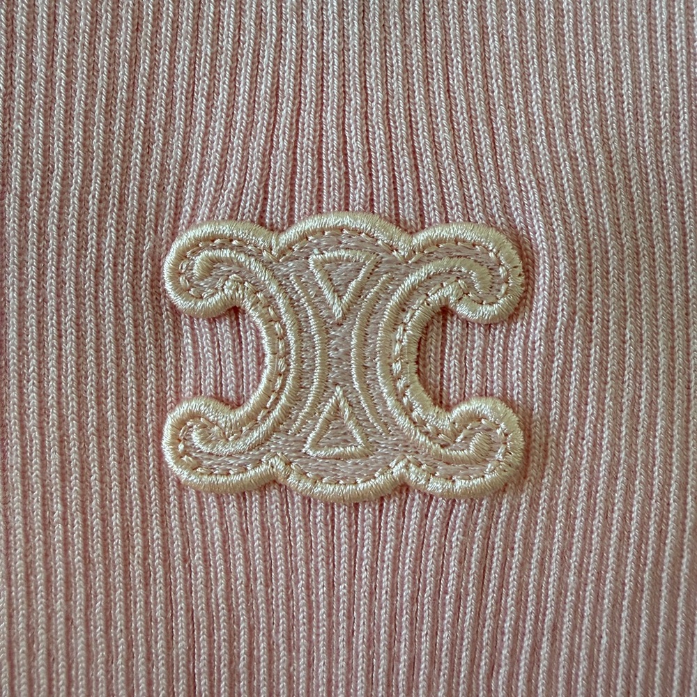 Celine Light Pink Ribbed Tank Top with Embroidered Logo - Picture 2 of 10